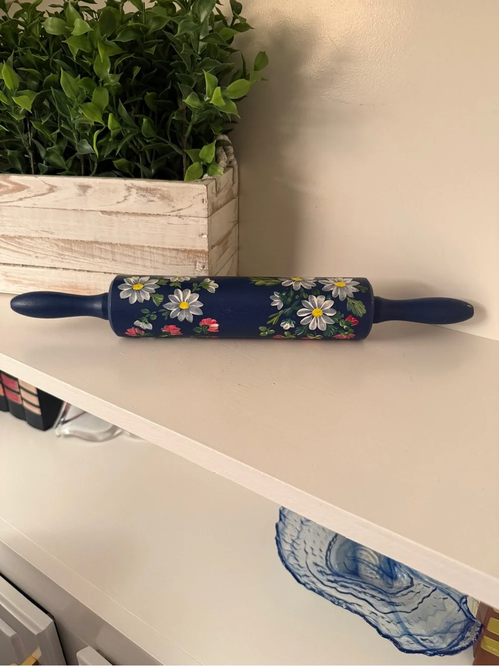 Hand-Painted Wooden Rolling Pin | Blue Daisy Cottage Farmhouse Kitchen Decor